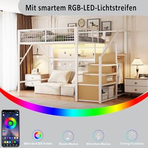 <span class=keywords><strong>Lit</strong></span> <span class=keywords><strong>mezzanine</strong></span> moderne DNF 140x200cm <span class=keywords><strong>avec</strong></span> bande LED, échelle de <span class=keywords><strong>rangement</strong></span>, étagères ouvertes <span class=keywords><strong>et</strong></span> espace sous le <span class=keywords><strong>lit</strong></span> pour enfants <span class=keywords><strong>et</strong></span> adolescents, blanc (sans matelas) - Product Image 6