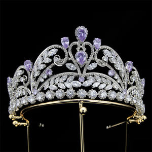RE4793 couronne de luxe en Zircon cubique feuille diadèmes de mariée <span class=keywords><strong>strass</strong></span> CZ spectacle diadème - Product Image 4