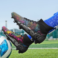 Chaussures de football montantes pour hommes grandes tailles, design asymétrique, best-seller, vente en gros ; Chaussures en PU artificiel à crampons courts et aglets blancs