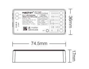 Contrôleur 5 <span class=keywords><strong>en</strong></span> 1 (Matter Over WiFi+2.4GHz) Variateur LED Matter+RF 12-24V SM5 Max 12A Contrôleur de bande LED RGB Miboxer - Product Image 5