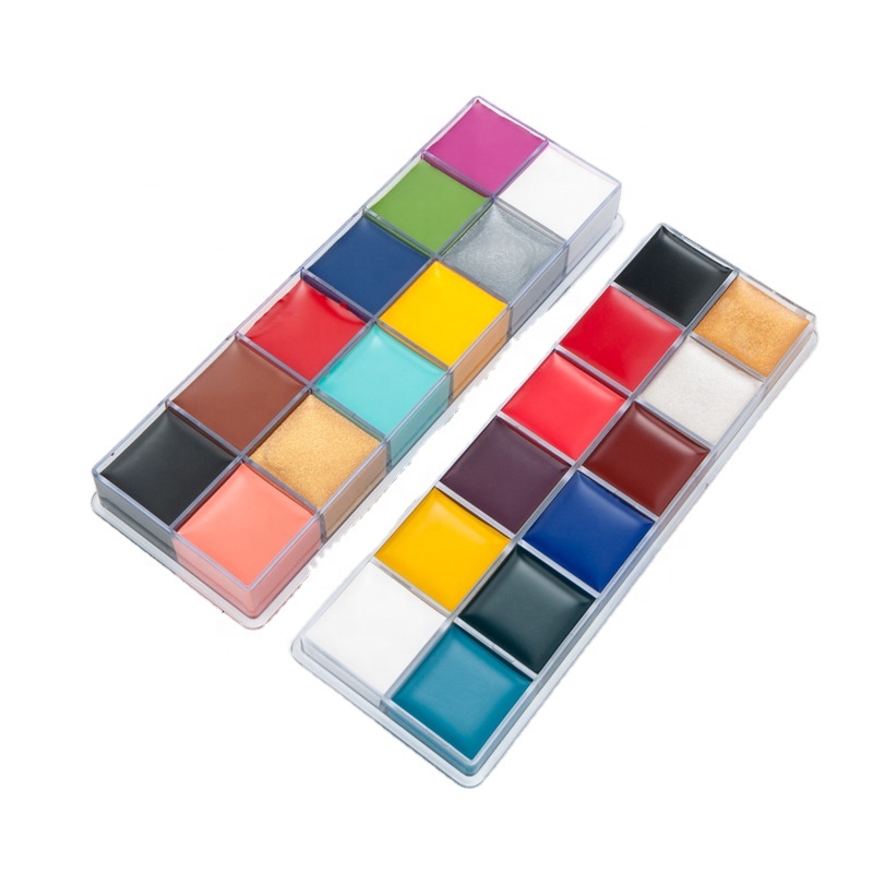 Частная марка маскарадное платье для вечеринки безвредная Нетоксичная картина на масляной основе 12 цветов мерцающий макияж палитра красок для лица и тела