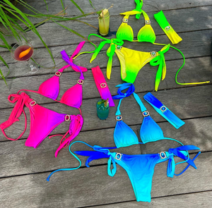 Women's Sexy Strapless <strong>Swimsuit</strong> with Side Lace-up Adjustable G-String <strong>Bikini</strong> and Underwear Solid Pattern <strong>Thong</strong> <strong>Bikini</strong> Set - Product Image 3