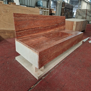 Lavabo da <span class=keywords><strong>Bagno</strong></span> in Travertino Rosso Naturale su Misura e Personalizzabile, Montaggio a Parete - Product Image 2