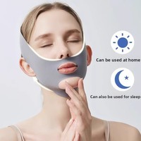 Masque liftant réutilisable anti-âge pour le visage en V, anti-ronflement, respirant, lavable, gris et rose, avec sangle pour double menton - Grande Vente