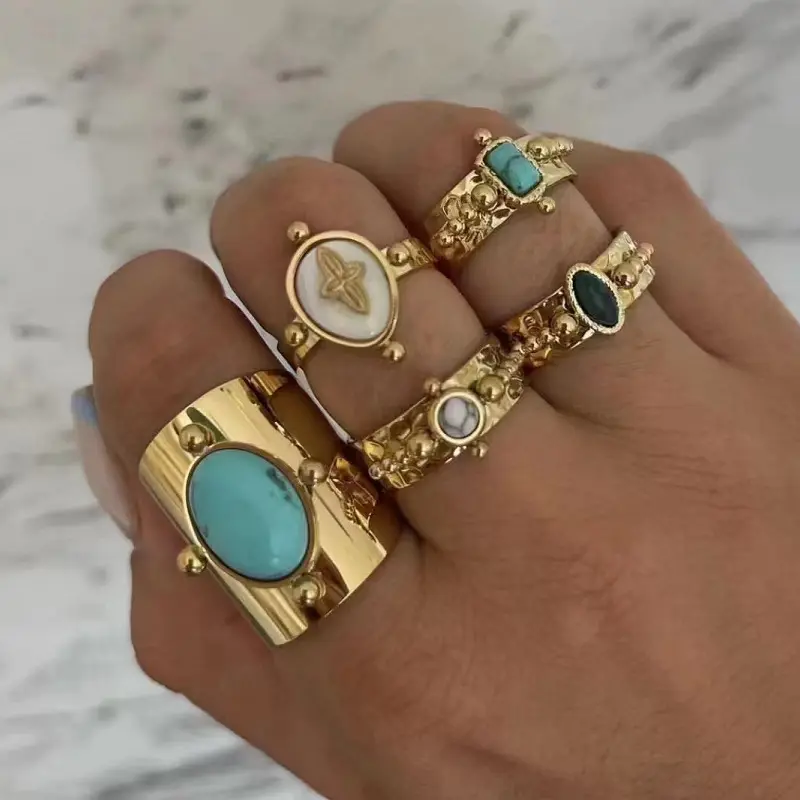 2024 Luxury Jewelry Fashion Jewelry Ring Set Diamond Gold Plated Waterproof Rings Jewelry Women
