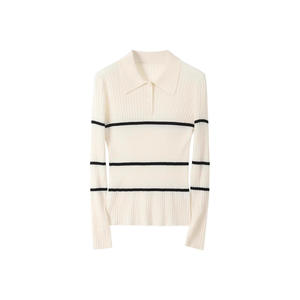 2025 printemps été Collection élégant femmes 30 laine mélangée à manches longues pull haut décontracté banlieue pour col <span class=keywords><strong>Polo</strong></span> nouveau solide - Product Image 3