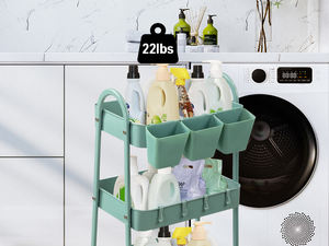 <span class=keywords><strong>Carrello</strong></span> mobile a 3 livelli, <span class=keywords><strong>carrello</strong></span> di stoccaggio in metallo con ruote chiudibili a chiave e ganci per appendere - Product Image 4