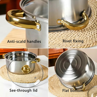 Ensemble de casseroles en acier inoxydable de luxe avec logo personnalisé, 12 pièces, comprenant une casserole, une poêle et une marmite, avec poignées en acier inoxydable doré