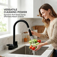 Robinet de cuisine moderne en acier inoxydable SUS304 pour hôtels, avec douchette extractible 3 modes, mitigeur d'évier noir mat, vente en gros