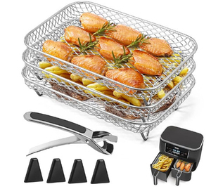 Accesorios para freidora de aire, acero inoxidable 304, cesta de drenaje de <span class=keywords><strong>3</strong></span> capas, rejilla para freír, juego de 8 Uds., estante y Clip - Product Image 1