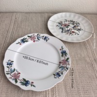 Assiette de service plate en céramique rétro à bord festonné, motif floral et oiseaux vintage, 8 pouces, pour dîner, salade, dessert, compatible lave-vaisselle, pour hôtels