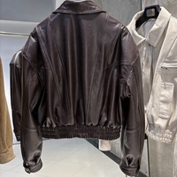 Veste en cuir véritable marron vintage pour femme, style bomber oversize en peau de mouton véritable, veste motard en cuir ample rétro style urbain