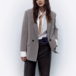 Sıcak satış sonbahar renkli çift göğüslü <span class=keywords><strong>blazer</strong></span> kadın düz renk gevşek Fit ofis iş ceket giymek - Product Image 3