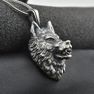 Collier pendentif tête de loup <span class=keywords><strong>en</strong></span> hématite ronde <span class=keywords><strong>en</strong></span> étain de style hip-hop <span class=keywords><strong>en</strong></span> gros OEM Blues <span class=keywords><strong>pour</strong></span> hommes et femmes - Product Image 2