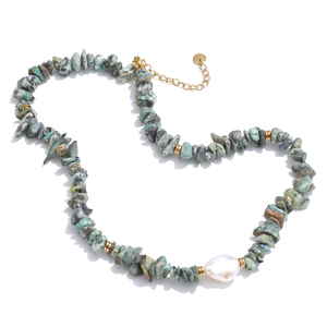 JINYOU 2518 Arrivals Popular Stainless Steel Handmade <strong>Jewellery</strong> for Women High Quality <strong>Green</strong> Natural Stone Pearl Chain Necklace - Product Image 1