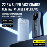 Power Bank Travel Friendly 20000mAh Dengan 4 Kabel PD 22.5W Pengisian Cepat Layar Digital Baterai Eksternal untuk Iph Android