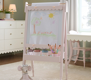 Lavagna da <span class=keywords><strong>Disegno</strong></span> per Bambini a Doppia Faccia in Legno, Lavagna a Gesso e Lavagna Magnetica con Rotolo di Carta e Vassoio, Giocattolo per Disegnare - Product Image 4