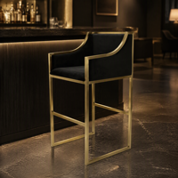 Chaise de bar moderne en velours avec base en acier inoxydable, tabouret de comptoir pour hôtel, restaurant, salon
