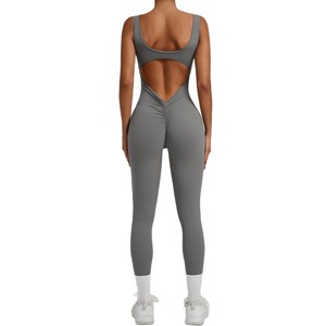 Mono de Yoga para niñas, estiramiento de secado rápido, compresión, Fitness, ropa de Yoga todo en uno, Color sólido, sin mangas, cintura en V, medias de elevación de cadera - Product Image 5