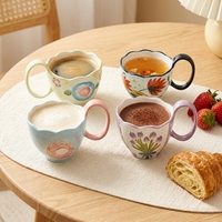 Tasses en céramique personnalisées en usine, grande capacité 550 ml, motif en relief, peintes à la main, pour soupe, petit-déjeuner, thé de l'après-midi et cappuccino