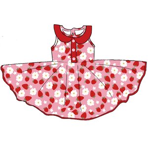 Robe sans manches en soie de lait pour filles, col Peter Pan, boutonnée sur le devant, robe évasée pour enfants, imprimé intégral, vêtements personnalisés pour enfants - Product Image 2