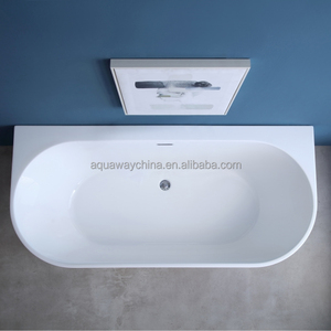 Modern Corner-Fit Freestanding Bathtub, Gloss <b>White</b> <b>Acrylic</b> Back-to-Wall Oval Soaking Tub for Bathroom - Product Image 4