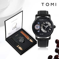 Jam Tangan Pria TOMI T104 Grosir, Desain Dial Bulat Premium, Tali Kulit, Jam Tangan Quartz Berkualitas Tinggi untuk Penggunaan Sehari-hari