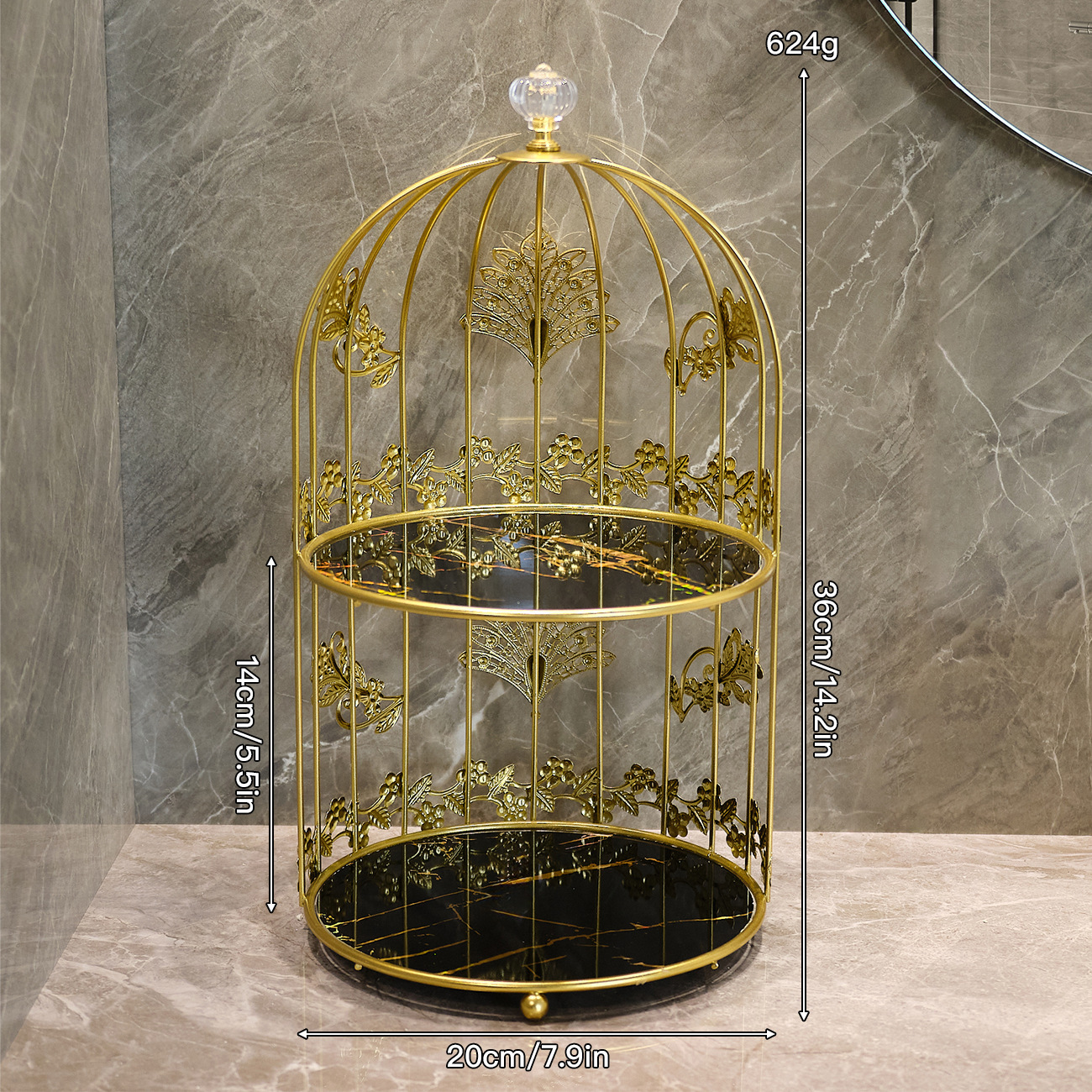 Double-layered lace birdcage [UV black and gold]