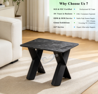 Table d'appoint carrée moderne en pierre frittée foncée OKAY Furniture avec pieds en métal en X, table d'appoint de canapé, table basse d'appoint pour salon