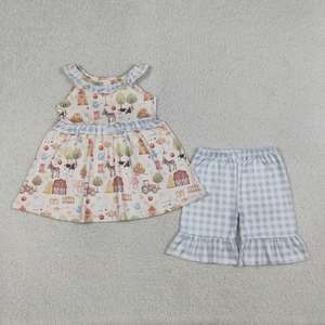Conjunto de ropa de verano para bebés y niñas pequeñas, camisa a cuadros con lazos y pantalones cortos, en stock. - Product Image 6