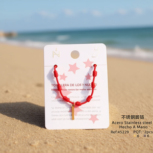 Cavigliera Angelina a Sette Nodi in Acciaio Inossidabile Rosso, Charm Protettivo, Gioielli Moda Donna - Product Image 5