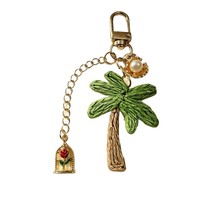 Porte-clés breloque sac en paille tressée thème plage tropicale, avec pendentif cocotier, étoile de mer et perle, ornement fait main multi-styles pour femme