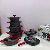 Set Peralatan Masak 14 Buah Berkualitas Tinggi, Set Panci Anti Lengket Berlapis Granit, Set Panci dan Wajan Aluminium Berlapis Marmer