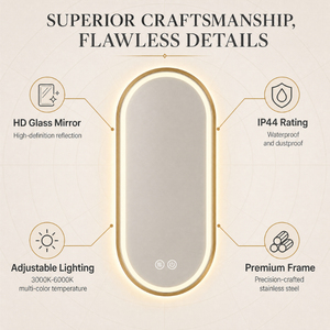 Specchio da Bagno LED Smart Touch della Collezione Hotel, Design Moderno, IP44, Vetro Flottante, Anti-Ribaltamento, Retroilluminato - Product Image 6