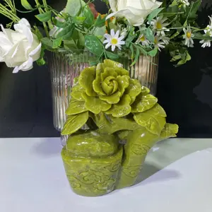 Wholesale Green Xiuyu Jade Flower Reiki Healing Gemstone Statue Ornament Craft Xiuyu Jade Flower For Home Office Decor