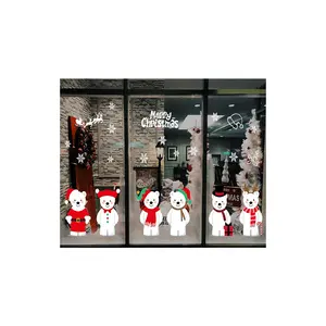 Christmas Cute Bears Snowflakes Double Sided Electrostatic Stickers Glass Door Window Clings 2024 Winter Holiday New Year Decals