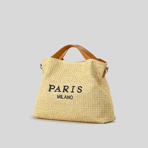 Bolso Tote de Paja de Color Sólido para Mujer, con Cierre de Cremallera, Transpirable, Impermeable, Moderno, para Uso Diario y <span class=keywords><strong>Playa</strong></span> - Product Image 2