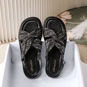 fairy Style Cross Soft Sole One Buckle <b>Sandals</b> Ladies 2026 Summer <b>Flat</b> Breathable Plus Size Seaside Casual Footwear - Product Image 1