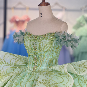 Jancember 6596 Exclusive <b>Green</b> Pearls Sequined Empire Quinceanera Puffy Dress - Product Image 5