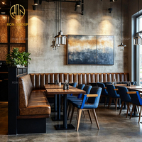 Chaise industrielle et commerciale Ron Group en tissu, dossier haut, banquette rembourrée, table carrée en bois durable pour restaurant