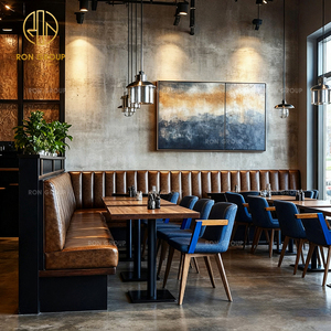 Sofá <span class=keywords><strong>Vintage</strong></span> <span class=keywords><strong>para</strong></span> Cafetería, Muebles de Cuero y Madera <span class=keywords><strong>para</strong></span> Restaurante de Comida Rápida, Mesa con Sillas <span class=keywords><strong>para</strong></span> Cafetería Comercial - Product Image 5