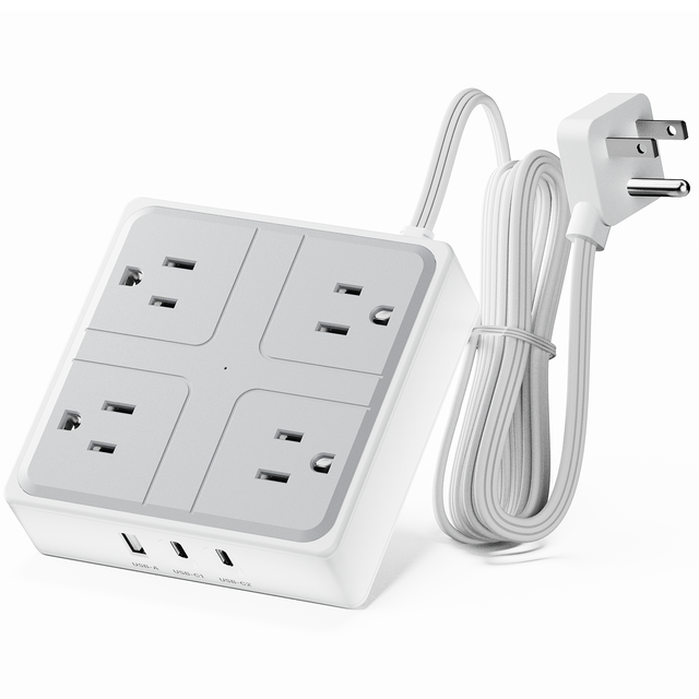 OEM 4 Outlets Surge Protector US Power Strip 1 USB-A 2 Type-C Ports 110-240V Fast Charging Pure Copper Extension Sockets Home