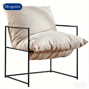 Modern Minimalist Metal Frame Modular Lazy <b>Sofa</b> with Removable Cover Soft Linen Upholstered <b>for</b> Living Room - Product Image 6