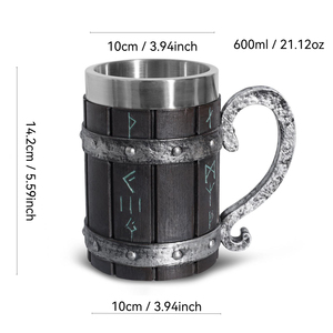 Mug en résine en forme de baril de <span class=keywords><strong>bière</strong></span> Viking WJA23, grande capacité, double paroi, en acier inoxydable, rétro, 22 oz, style baril de chêne, Copas Taza - Product Image 2