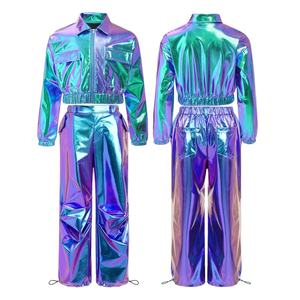 Conjunto de Ropa de Baile Lírico, Hip-Hop y Jazz para Niños y Niñas de 6 a 16 Años, Chaqueta Metálica con Pantalones, para Actuaciones, Uso Diario Informal - Product Image 2