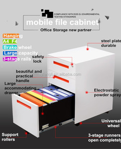 خزانة مكتب متنقلة، خزانة تخزين معدنية متنقلة مع 3 أدراج قابلة للتنقل - Product Image 6