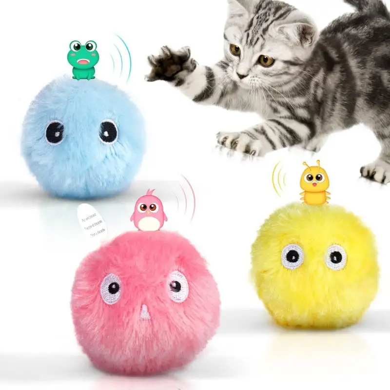 Bolas de juguete divertidas para gatos, juguetes interactivos con sonidos de animales realistas