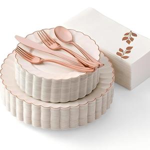 Assiettes en plastique jetables avec bord doré, motif floral, couleurs personnalisées, écologiques, pour fête, <span class=keywords><strong>mariage</strong></span>, service de table - Product Image 4