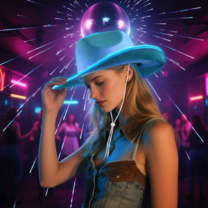 Cappello da <span class=keywords><strong>Cowboy</strong></span> Premium con Paillettes EL, Luminoso al Buio, per Addio al Nubilato, <span class=keywords><strong>Space</strong></span> <span class=keywords><strong>Cowboy</strong></span>, Festa Disco, Accessori per Festival - Product Image 3