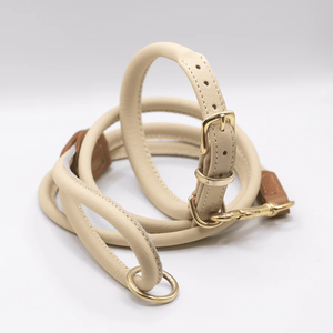 <span class=keywords><strong>2025</strong></span> nuevo producto para mascotas correa de cuero genuino personalizada <span class=keywords><strong>collar</strong></span> de perro de cuero suave enrollado y juego de plomo - Product Image 4